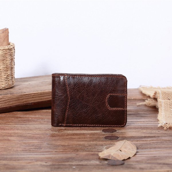 Men's Short Leather Oil Wax Wallet Card Holder